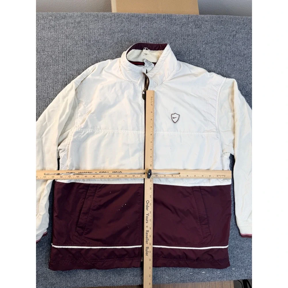 Nike Mens Medium Windbreaker Jacket Cream Maroon Full Zip Vintage Y2K